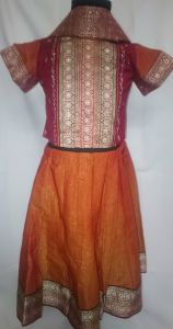 Kids Costumes to Hire - Indian: Burnt Orange & Maroon: Top, Skirt & Scarf 3pce